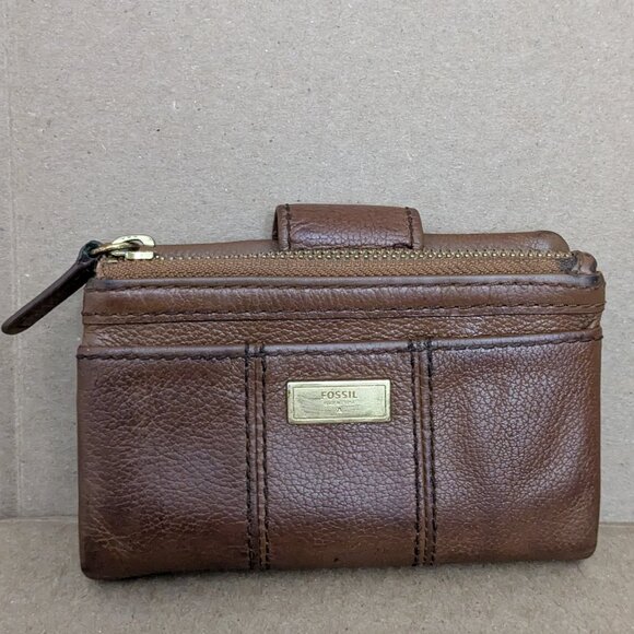 Fossil Brown Leather Wallet Long Live Vintage . - Picture 2 of 14